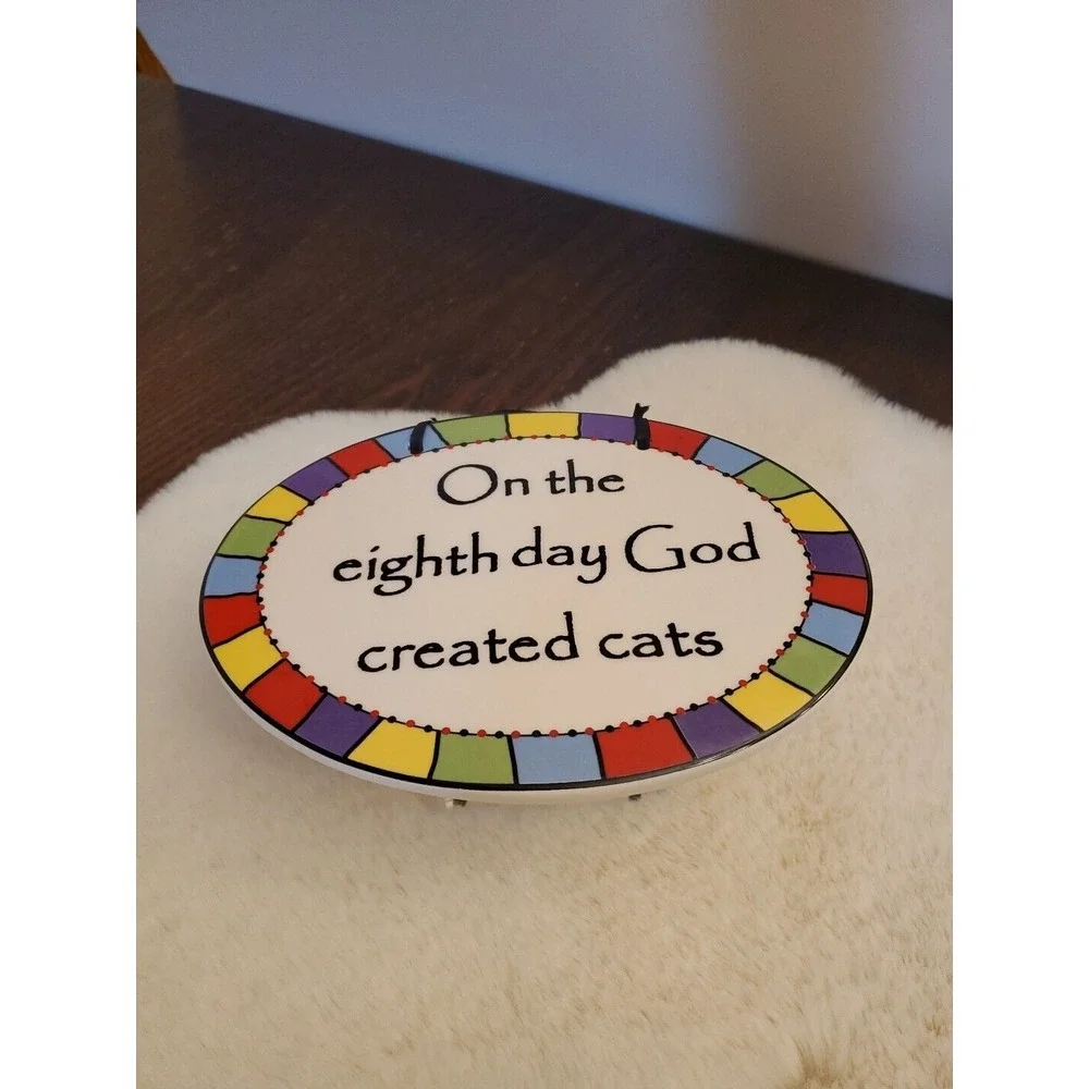Ceramic Wall Plaque 'On the 8th day GOD created cats' by Rumbleweed Pottery 7x5